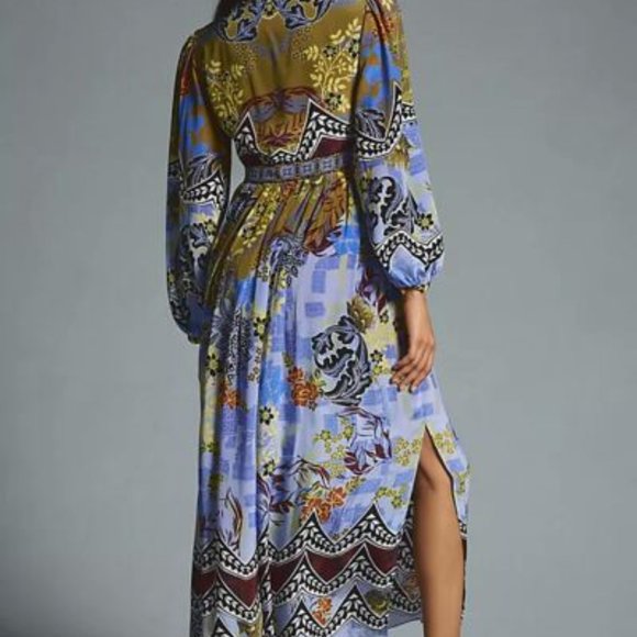 NWOT Anthropologie FALL BOHO Bhanuni by Jyoti Patterned Maxi SKY Dress - Picture 9 of 9
